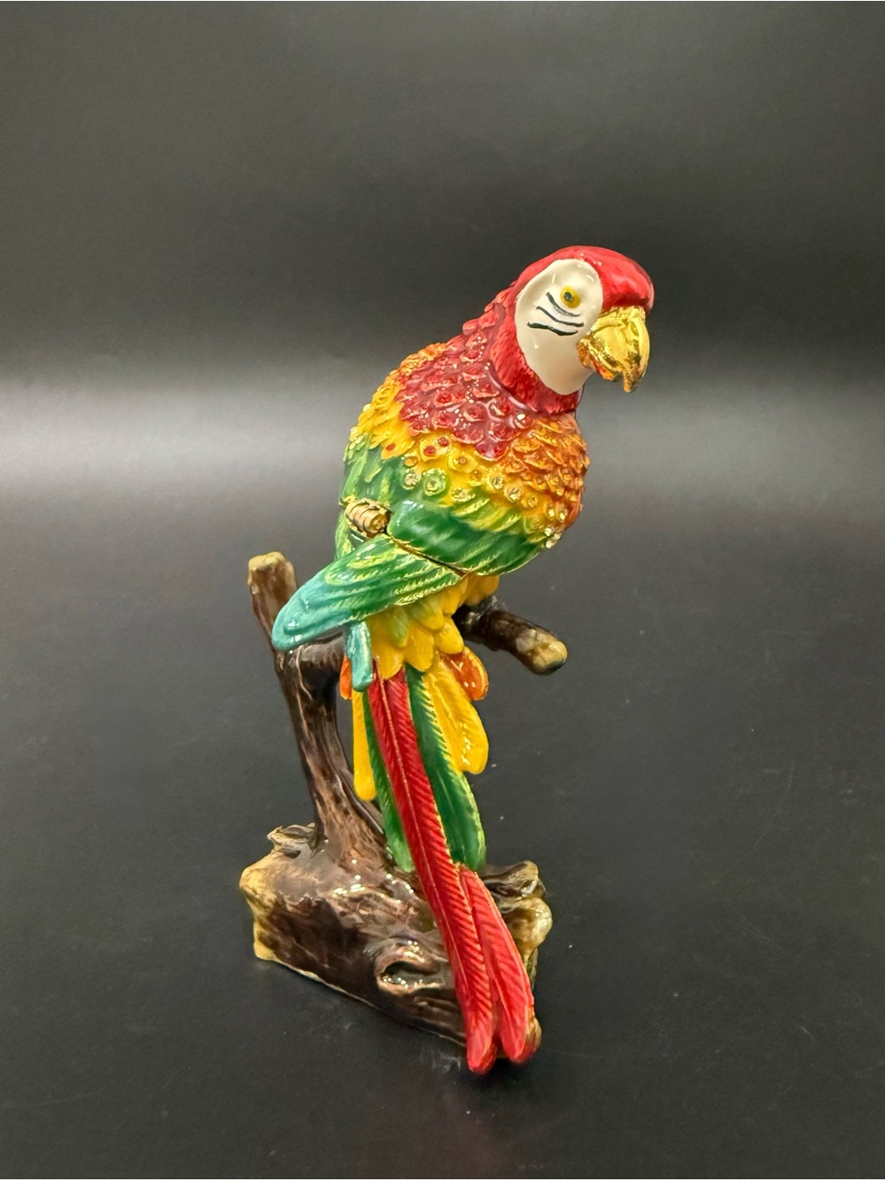 Bejeweled Enameled Gold Nose Macaw Parrot Bird Trinket Box
